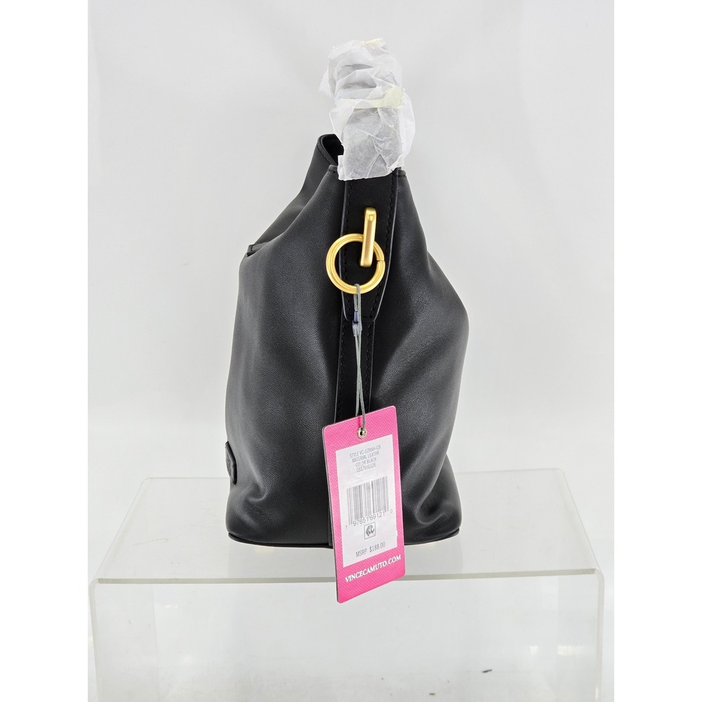 Vince Camuto Ezrah Bucket Bag Women OS Black Leather Gold Crest - NEW - Picture 4 of 11